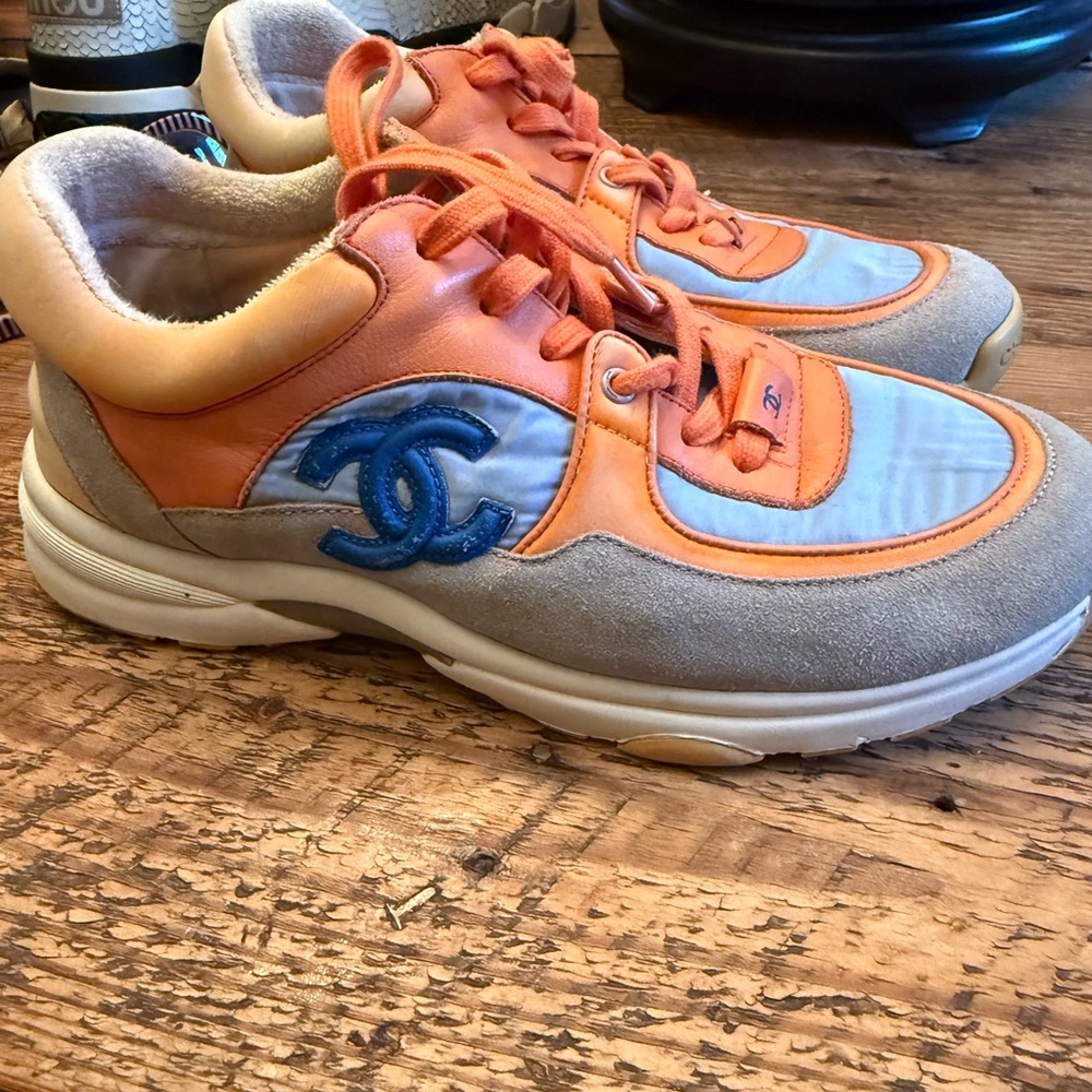 CHANEL Women's Sneakers in Orange and Blue - Picture 6 of 10